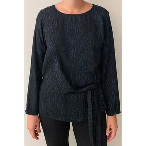 Gigi Parker Womens Wrap Top ‎ Zebra Ikat Bright Cobalt Blue Long Sleeve Medium